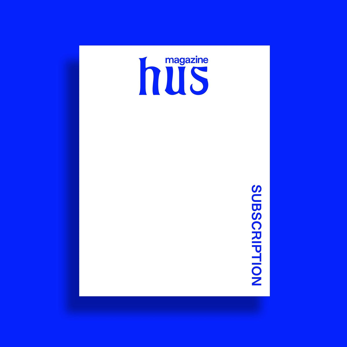 white cover of hus magazine with subscription sign in blue colour